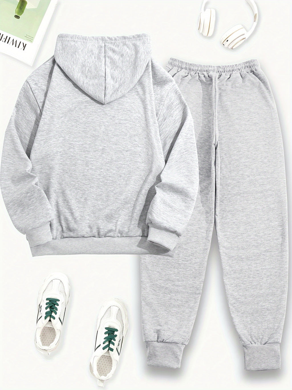 Queen Letter Print Two-Piece Set - Cozy Casual Long Sleeve Hoodie & Drawstring Sweatpants Outfits for Women - Soft Fleece Lining, Relaxed Fit, and Stylish Letter Print Design