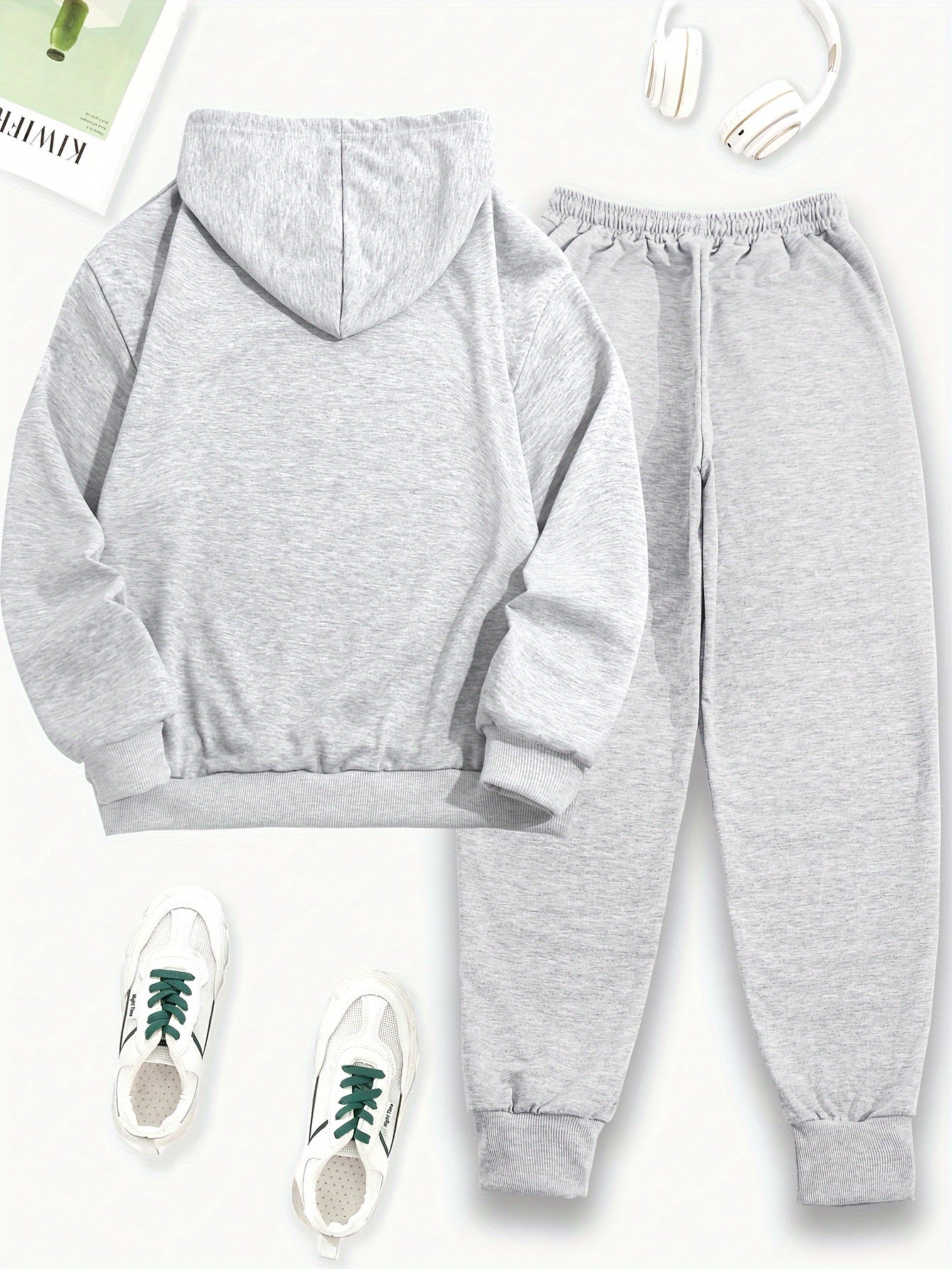 Queen Letter Print Two-Piece Set - Cozy Casual Long Sleeve Hoodie & Drawstring Sweatpants Outfits for Women - Soft Fleece Lining, Relaxed Fit, and Stylish Letter Print Design