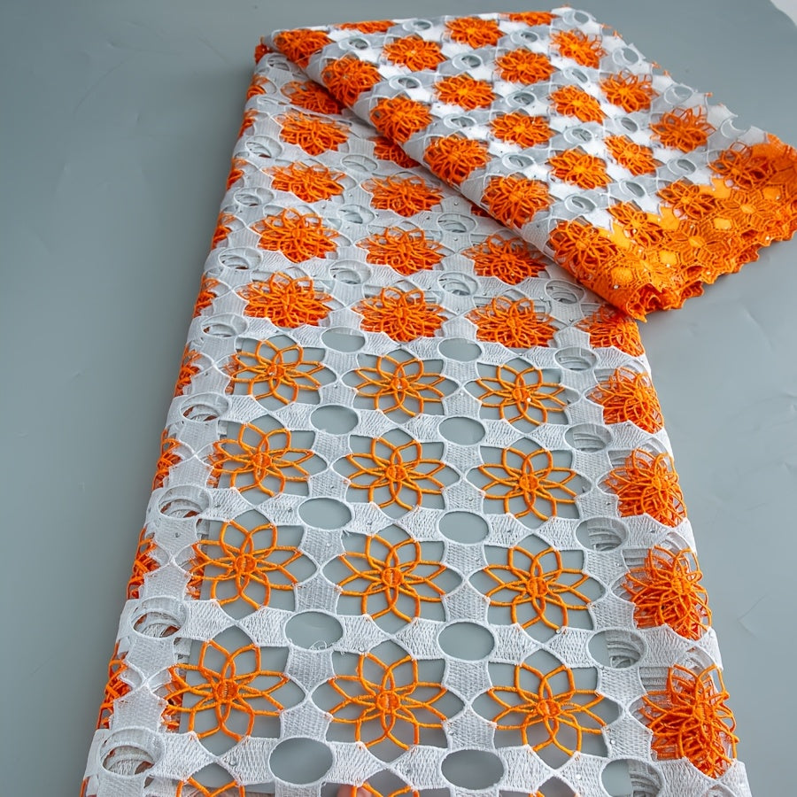 5 Yards/Piece African Nigerian Water-Solvable Guipure Lace Fabric with Rhinestone Embellishments - Pre-Cut Hand-Sewing Wedding Dress Making Supplies, Prom Party Dresses (Suitable for Women's Dresses)