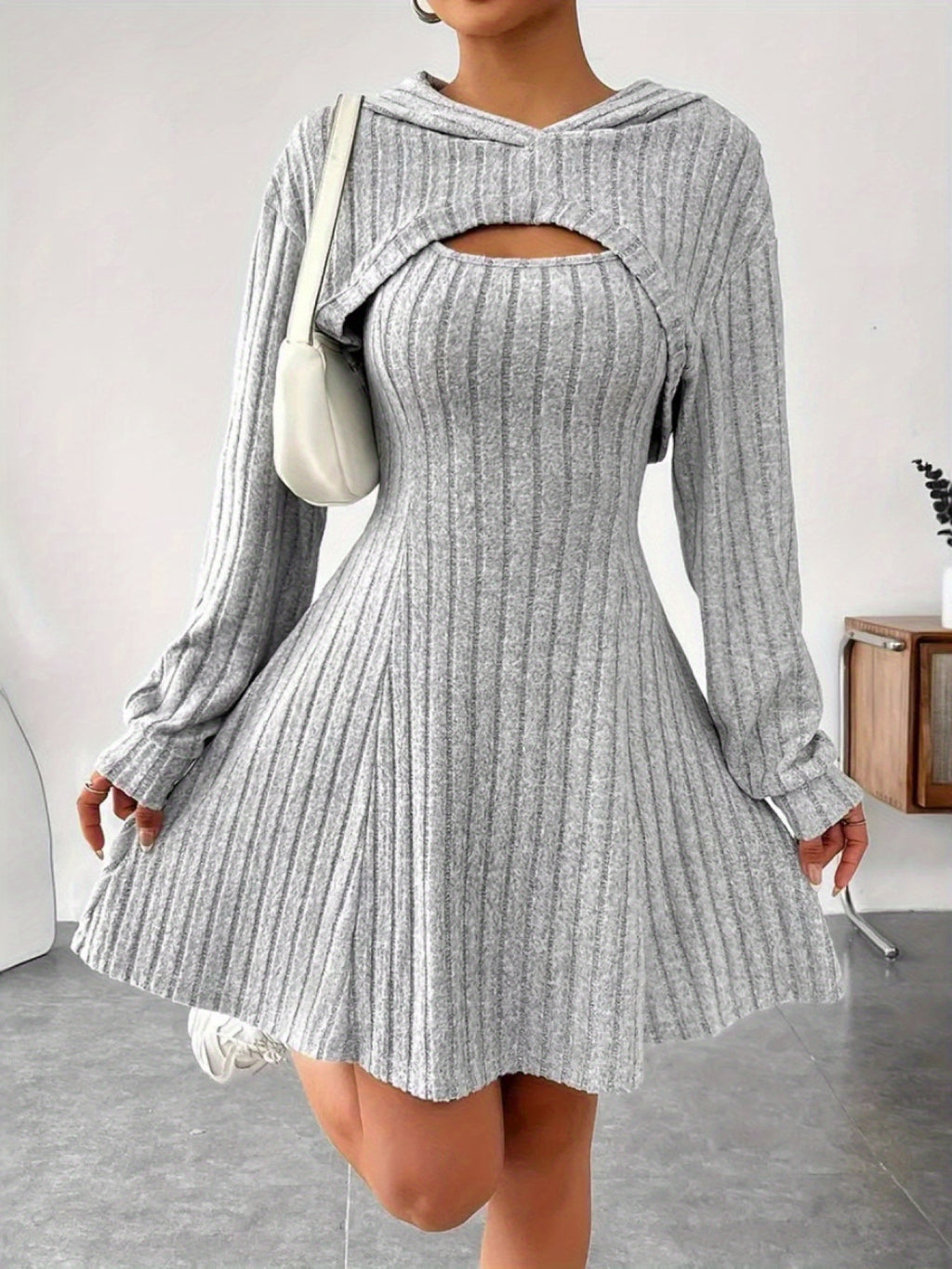 Women'S Elegant Two-Piece Set Dresses - Chic Long-Sleeve V-Neck Top & High-Waisted Short Skirt, Solid Color, All-Season Fashion, Casual Attire|Vneck Top|Stretchy Fabric, Ladies Dresses