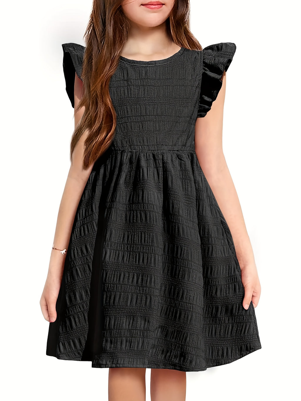 Girls Dress Casual Ruffle Sleeveless A Line Summer Dresses With Pockets 4-12 Years