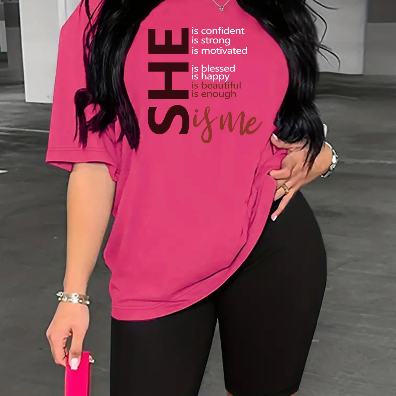 Two Piece Set, Drop Shoulder Short Sleeve Letter Print Casual T-shirt & Short Leggings Outfits for Women