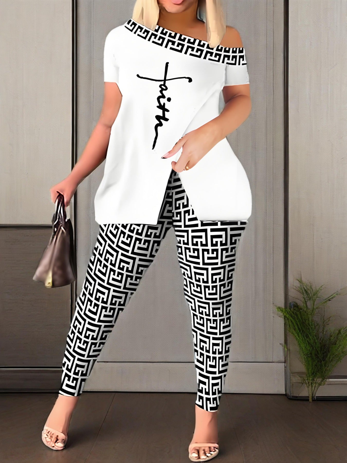2pcs Outfits for Women Casual 2pcs Outfits Off Shoulder Sets Pants Suit for Women Suitable for Spring And Summer, Pant Suits for Women, Womens Trouser Suits, Pant Suits for Women, White Pants for Women Elegant Classy, Trendy