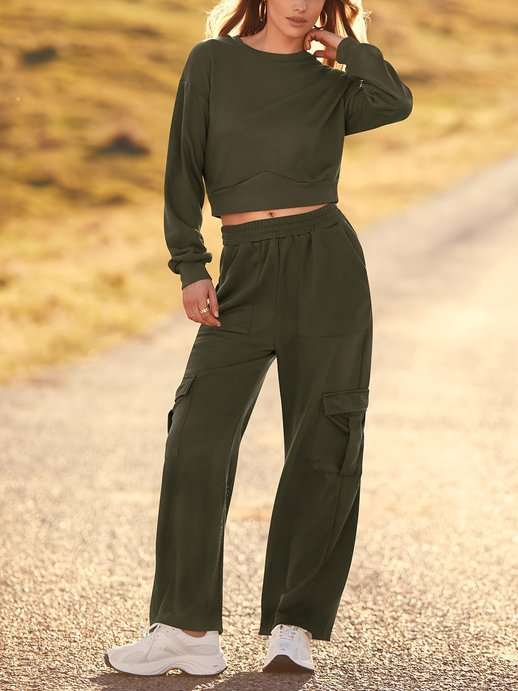 2 Piece Outfits For Women 2024 Summer Short Sleeve Wrap V Neck Crop Tops Wide Leg Pants Set