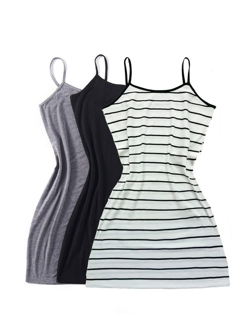 3-Pack Chic Summer Cami Dresses - Breathable, Lightweight Design with Adjustable Spaghetti Straps - Perfect for Casual Outings