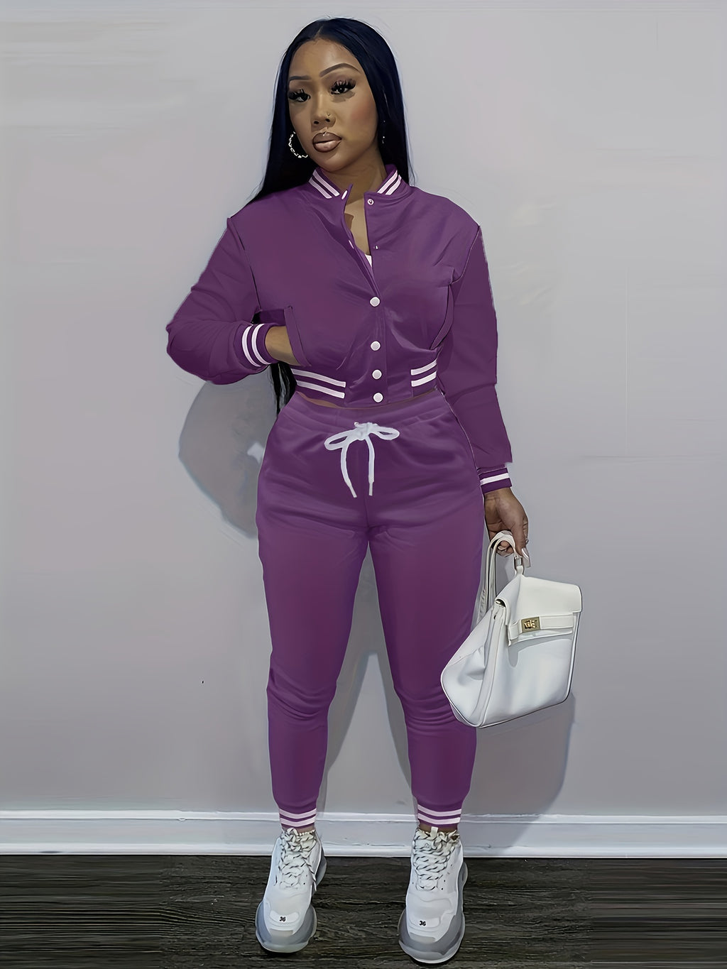 European And Trendy Women'S Patchwork Jacket with Single-Breasted Baseball Suit, a Two-Piece Outfit