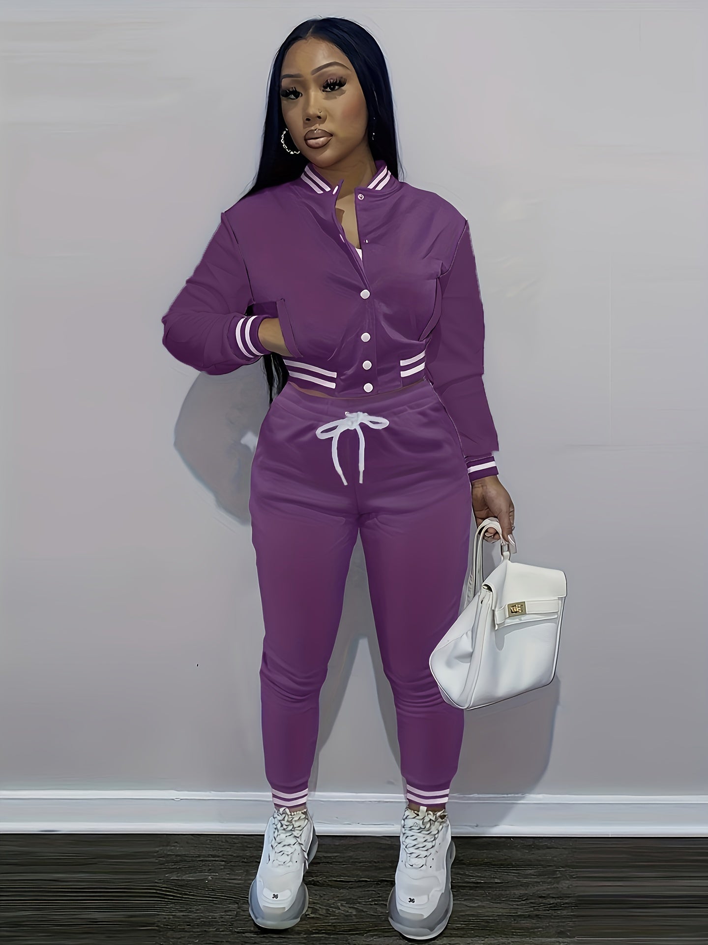 European And Trendy Women'S Patchwork Jacket with Single-Breasted Baseball Suit, a Two-Piece Outfit