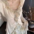 1pc Halter Dress + Cardigan - Women's Large Size Halter Dress Long Skirt Set Premium Sense Spring And Autumn New Chilled Wind Printed Women's Dresses, Ruffles Splicing Lace Sleeve Design, Super Suitable for Party Use, Gift fo