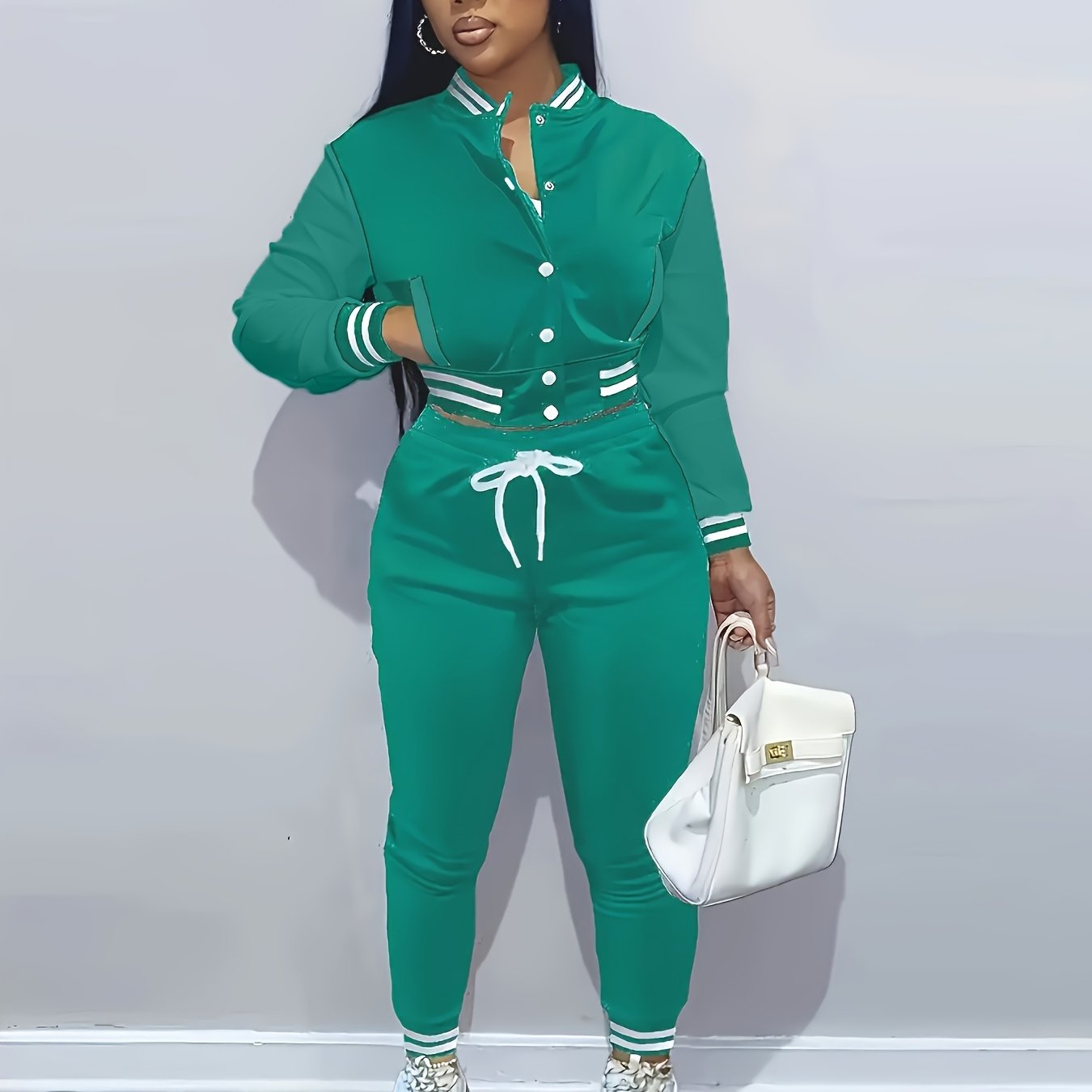 European And Trendy Women'S Patchwork Jacket with Single-Breasted Baseball Suit, a Two-Piece Outfit