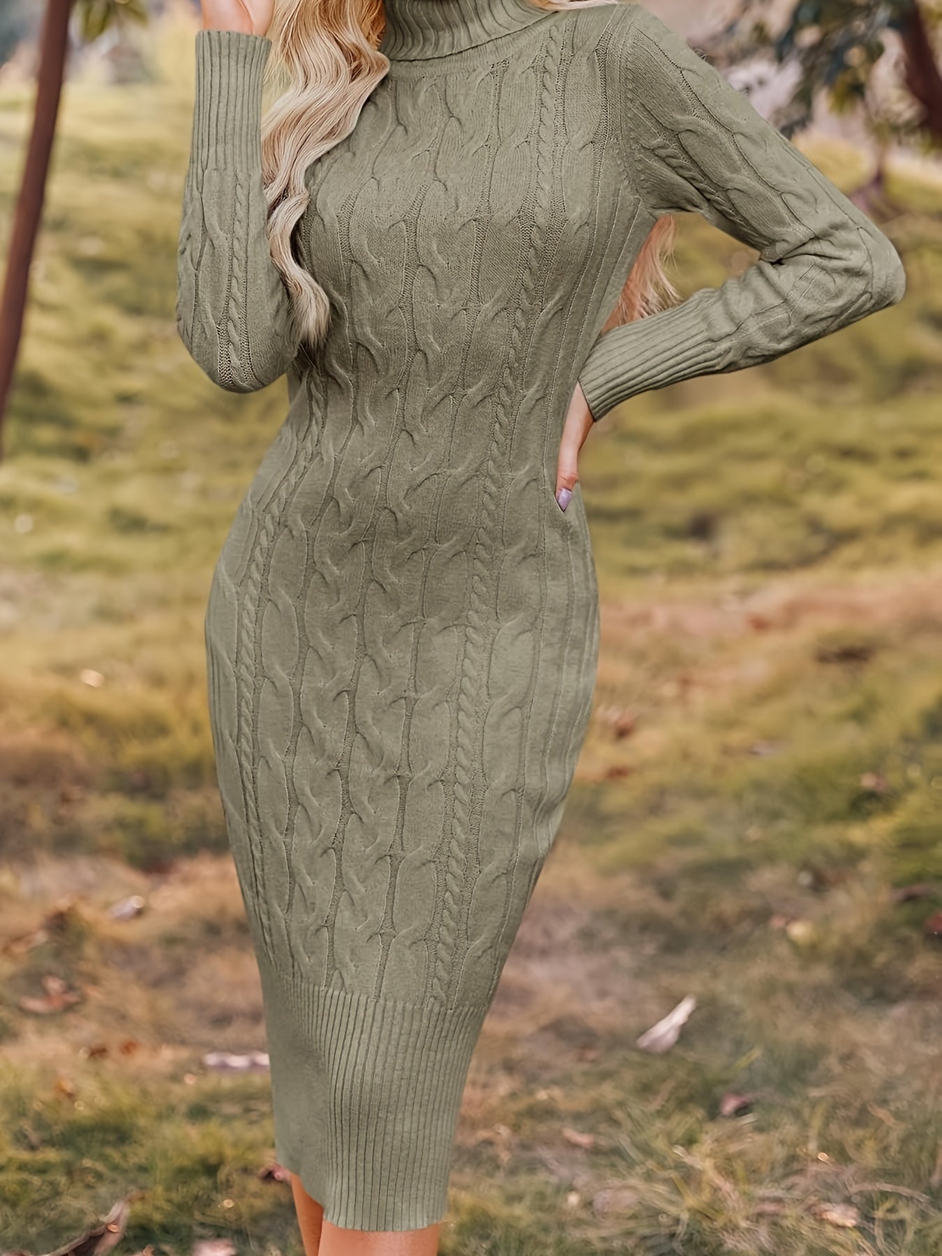 Women's Stretchy Sweater Dress - Long Sleeve Bodycon Midi, Elegant Turtleneck Party to Casual Outfit in Lavender Purple - Machine Washable Fall Winter Dresses for Women