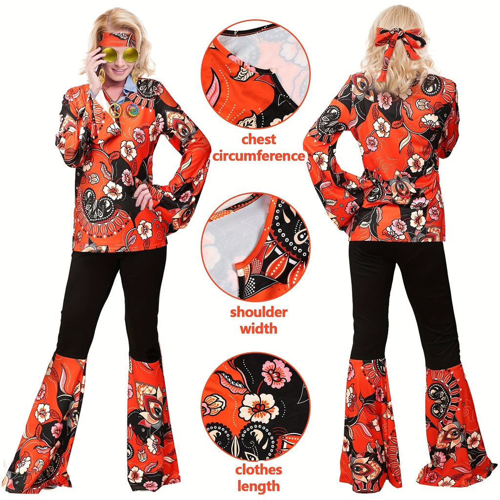 17pcs 60s 70s Outfits for Women Hippie Costume Set Disco Outfit (Retro StyleXX-Large) for party favors