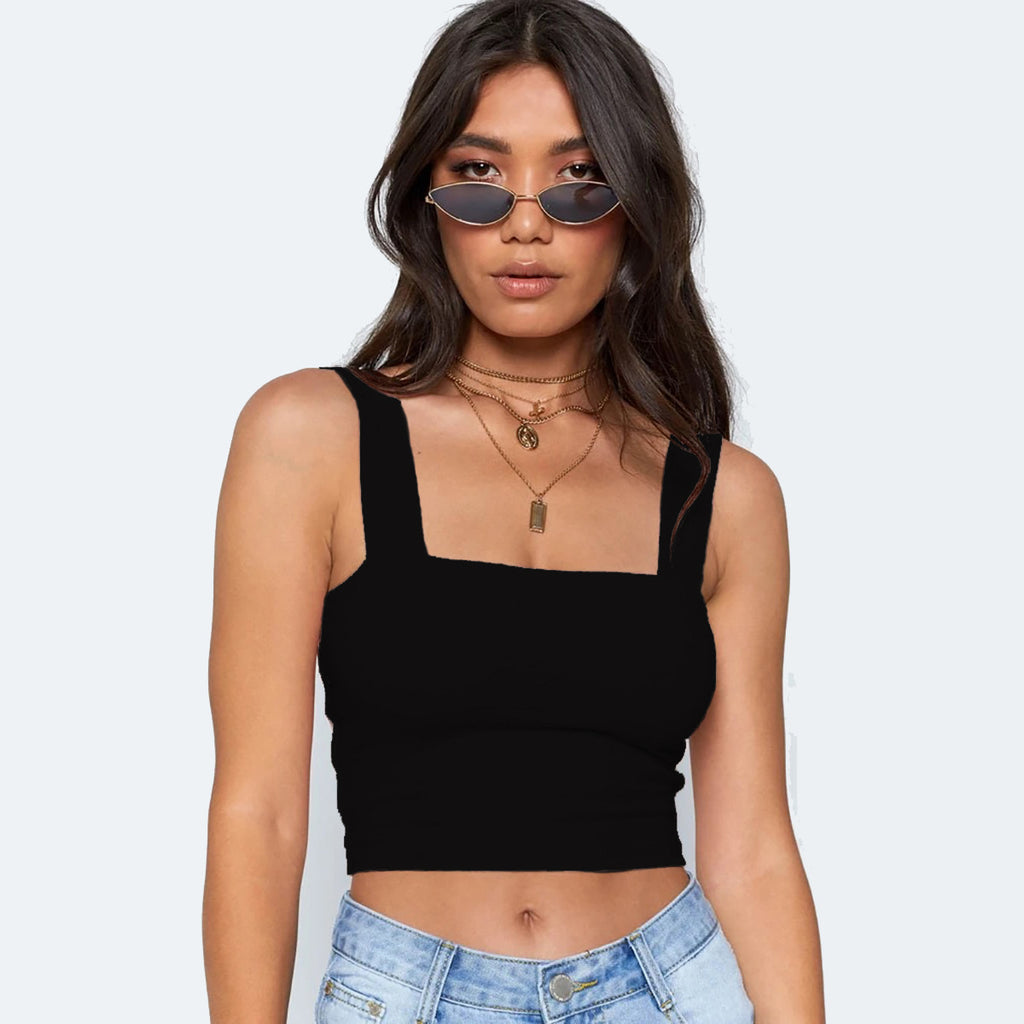 Amazon Ebay Cross-Border Women's Clothing 2024 European and American Summer New Women's T-Shirts Crop Tops Sexy Square Neck