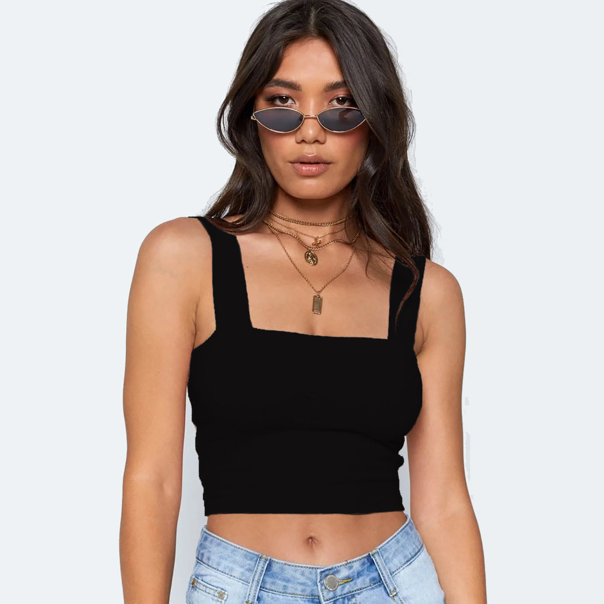 Amazon Ebay Cross-Border Women's Clothing 2024 European and American Summer New Women's T-Shirts Crop Tops Sexy Square Neck