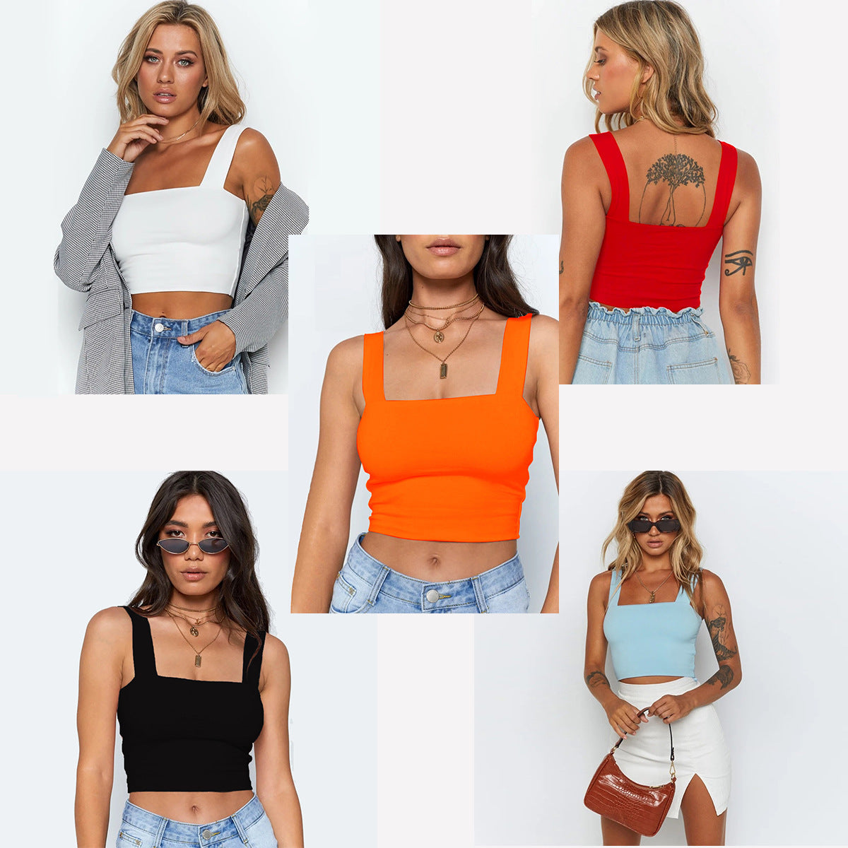 Amazon Ebay Cross-Border Women's Clothing 2024 European and American Summer New Women's T-Shirts Crop Tops Sexy Square Neck