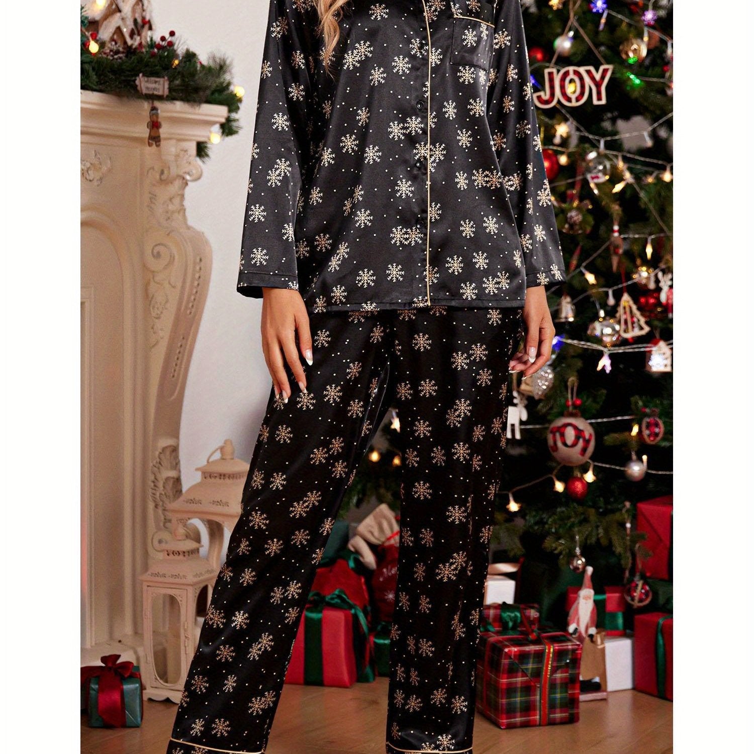 Couples Matching Pajamas Long Sleeve Sleepwear Satin Soft Button Down Loungewear Pjs Set perfect for pajama parties christmas pajamas Anniversary gift winter outfits for women 2 piece set