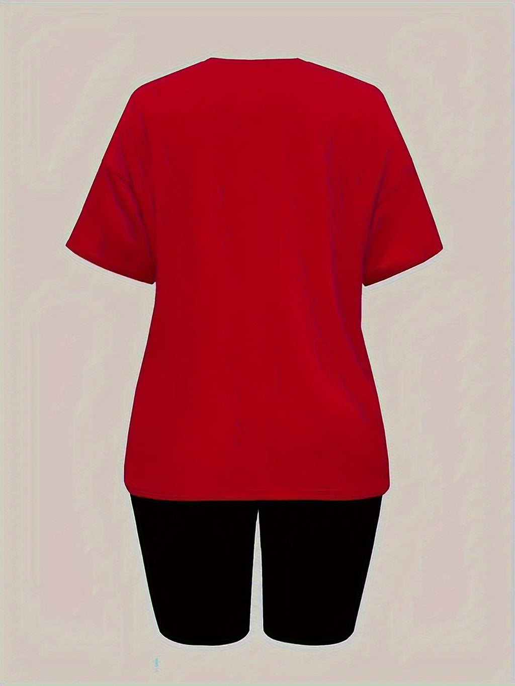 Two Piece Set, Drop Shoulder Short Sleeve Letter Print Casual T-shirt & Short Leggings Outfits for Women