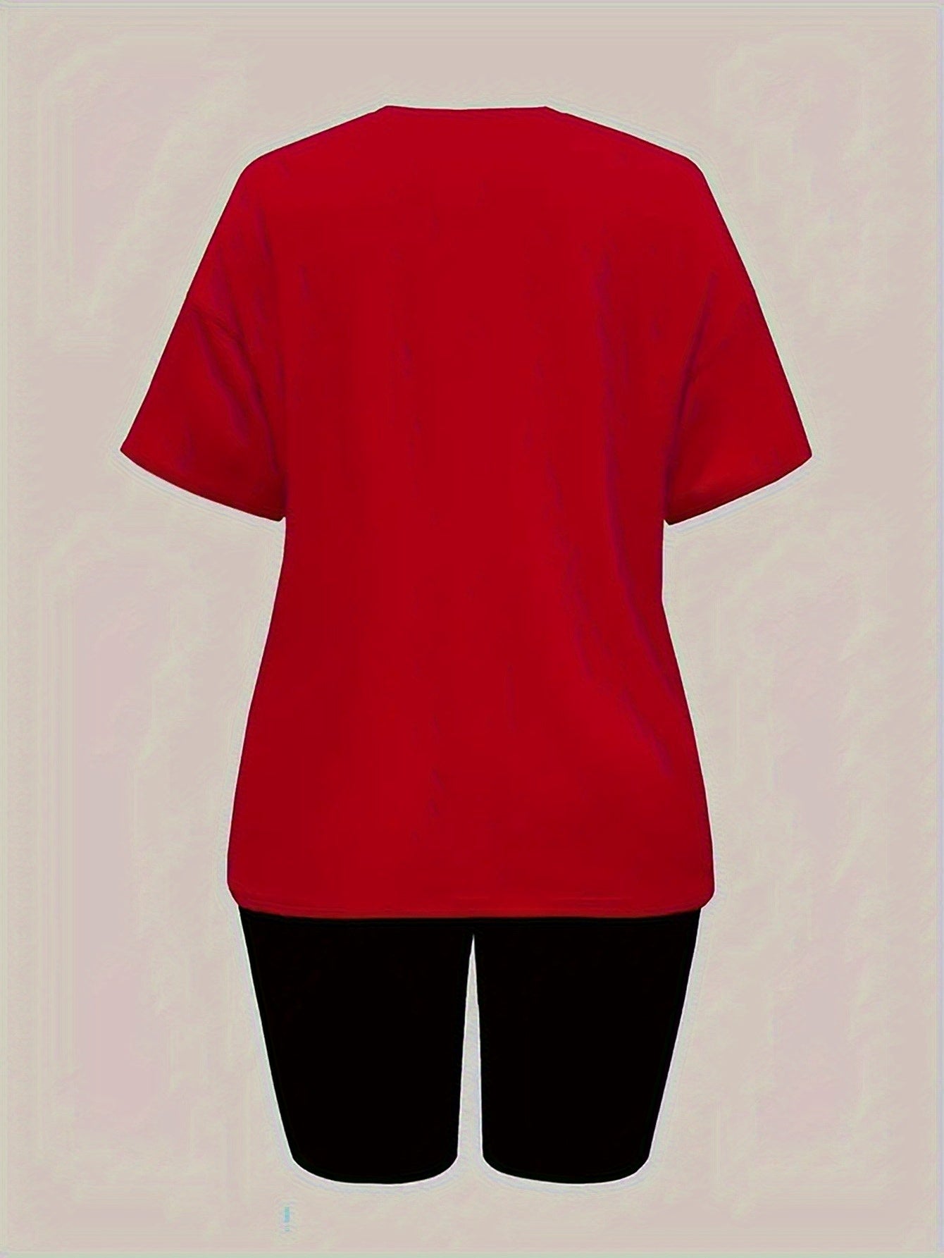 Two Piece Set, Drop Shoulder Short Sleeve Letter Print Casual T-shirt & Short Leggings Outfits for Women