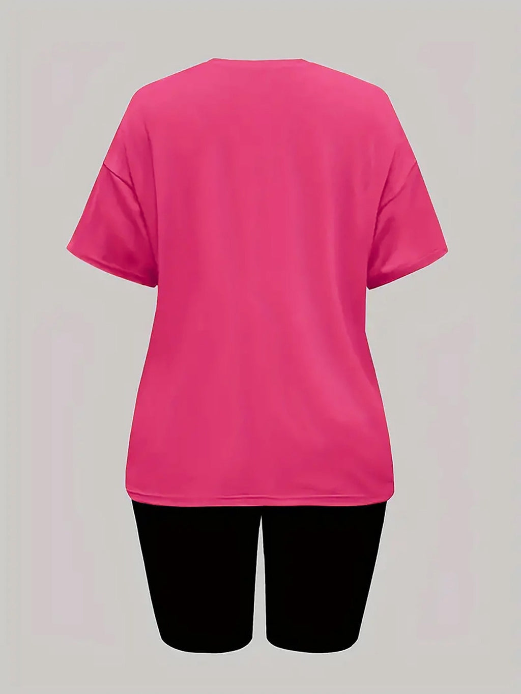 Two Piece Set, Drop Shoulder Short Sleeve Letter Print Casual T-shirt & Short Leggings Outfits for Women
