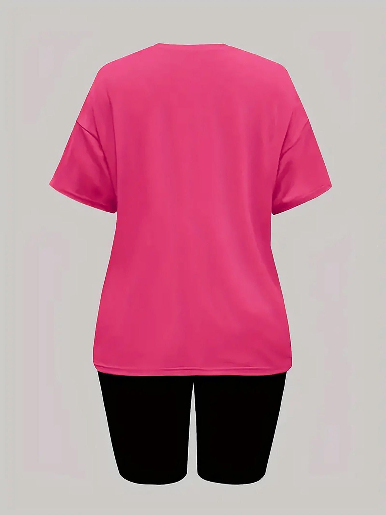 Two Piece Set, Drop Shoulder Short Sleeve Letter Print Casual T-shirt & Short Leggings Outfits for Women