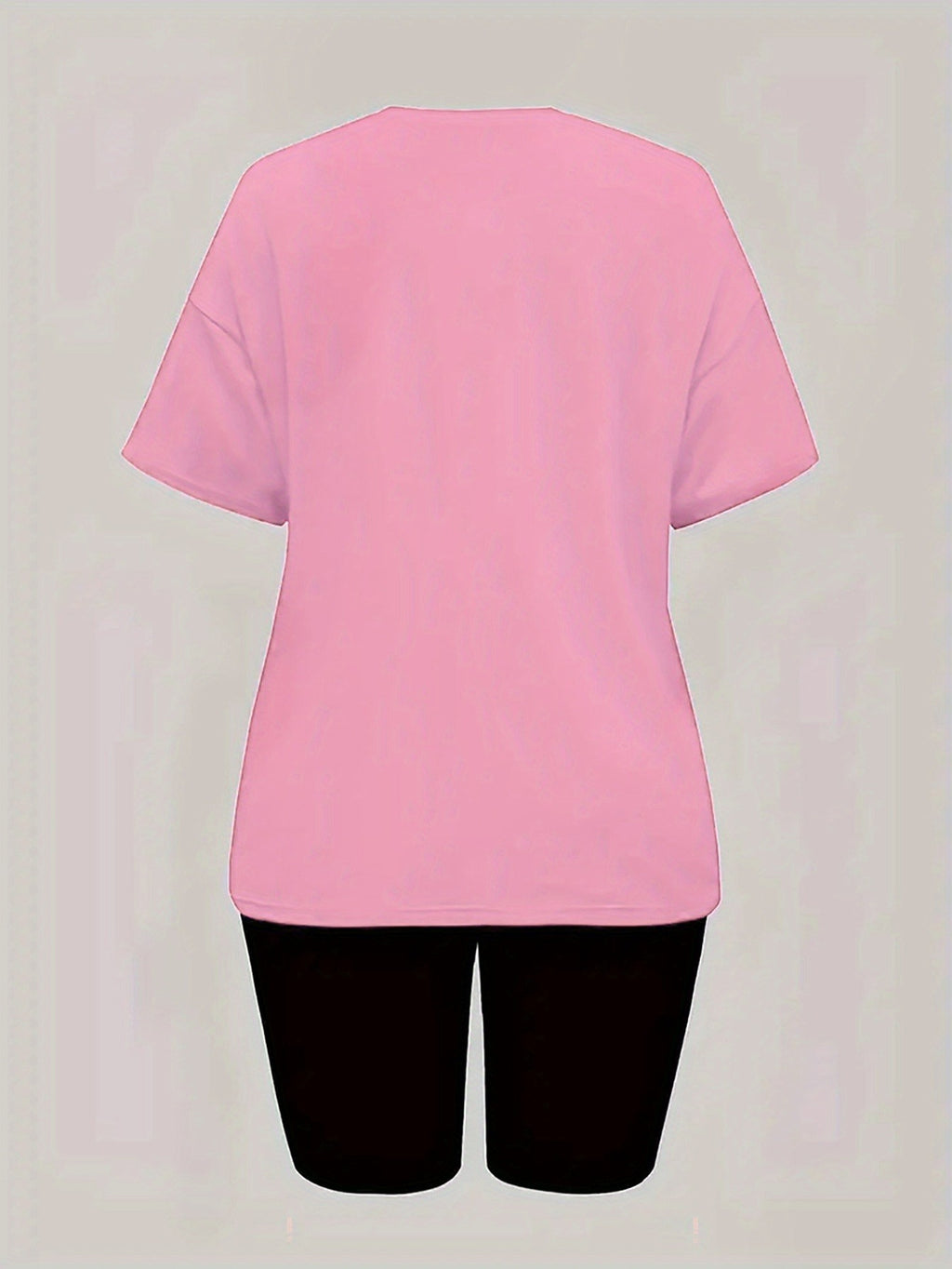 Two Piece Set, Drop Shoulder Short Sleeve Letter Print Casual T-shirt & Short Leggings Outfits for Women