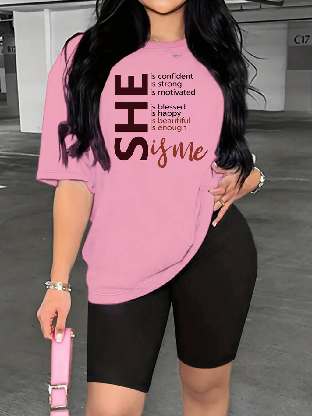 Two Piece Set, Drop Shoulder Short Sleeve Letter Print Casual T-shirt & Short Leggings Outfits for Women