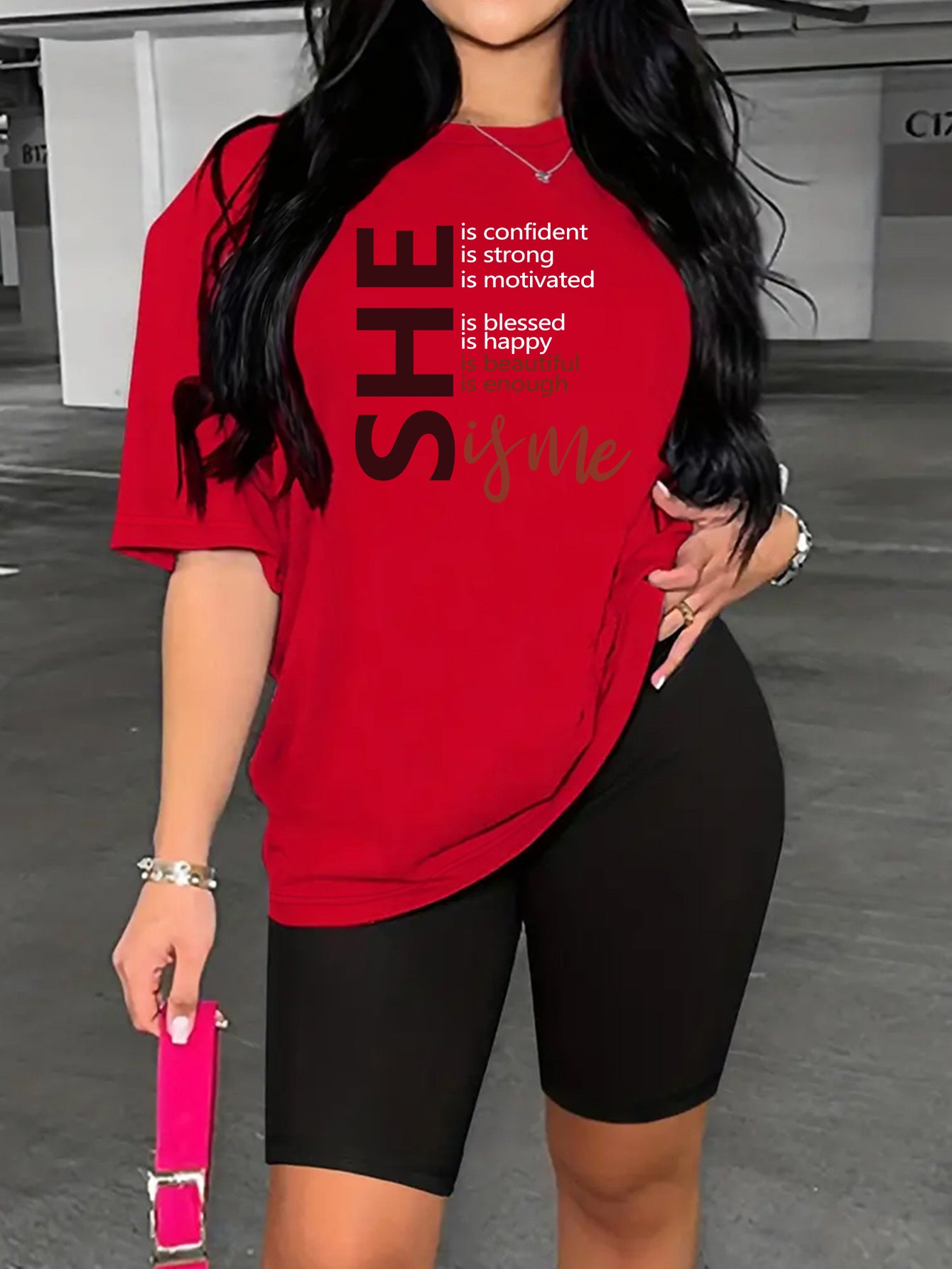 Two Piece Set, Drop Shoulder Short Sleeve Letter Print Casual T-shirt & Short Leggings Outfits for Women