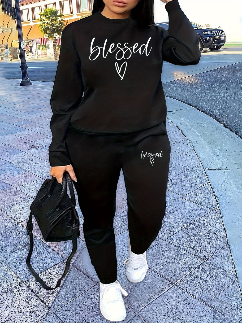 Two Piece Set, Letter Print Crew Neck Sweatshirt & Pants Outfits for Women, Winter & Fall Clothing