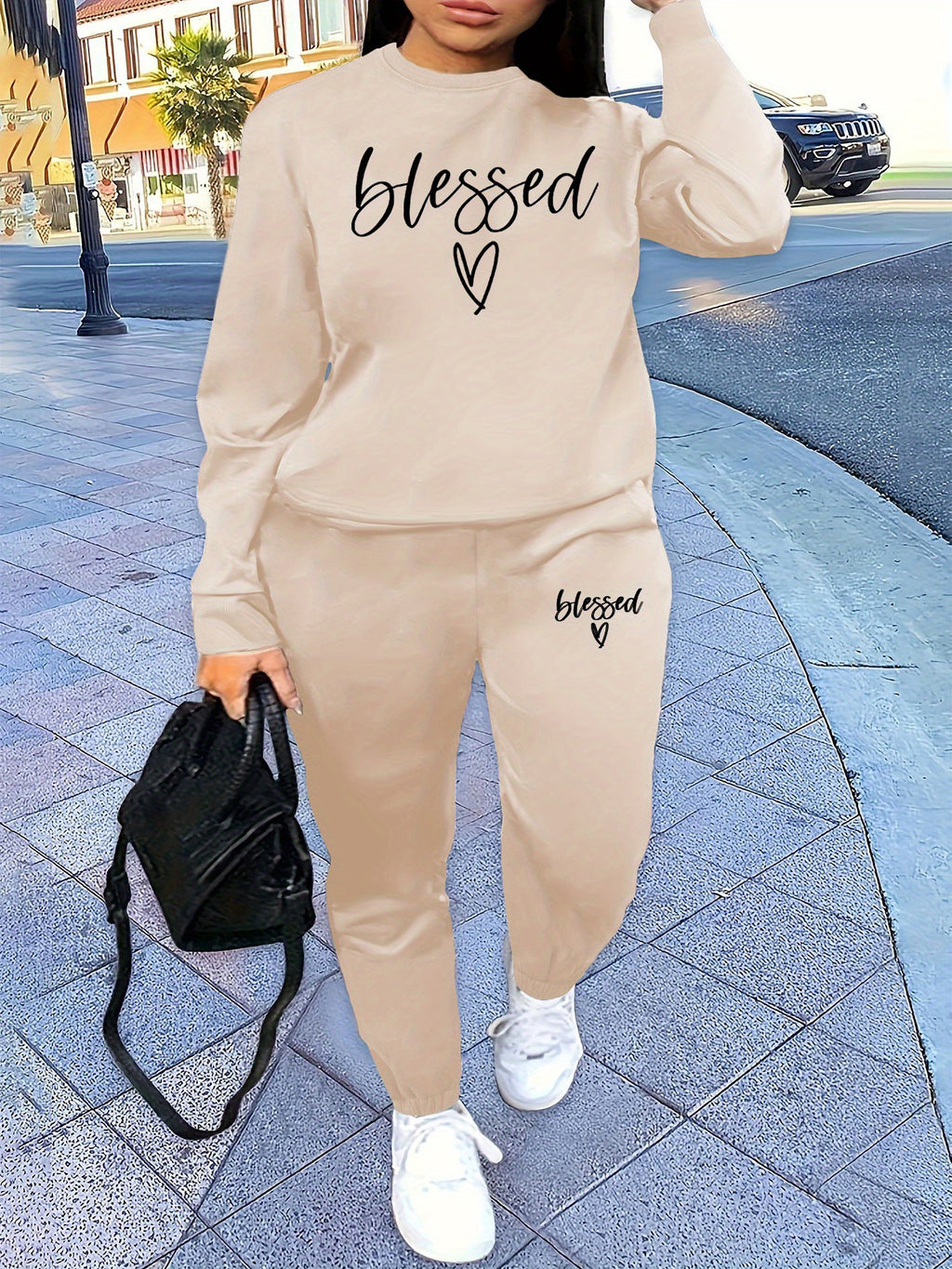 Two Piece Set, Letter Print Crew Neck Sweatshirt & Pants Outfits for Women, Winter & Fall Clothing