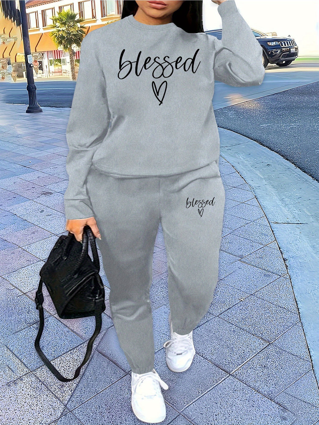Two Piece Set, Letter Print Crew Neck Sweatshirt & Pants Outfits for Women, Winter & Fall Clothing