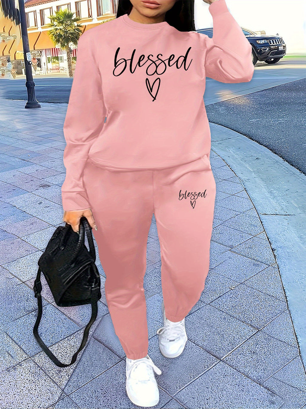 Two Piece Set, Letter Print Crew Neck Sweatshirt & Pants Outfits for Women, Winter & Fall Clothing