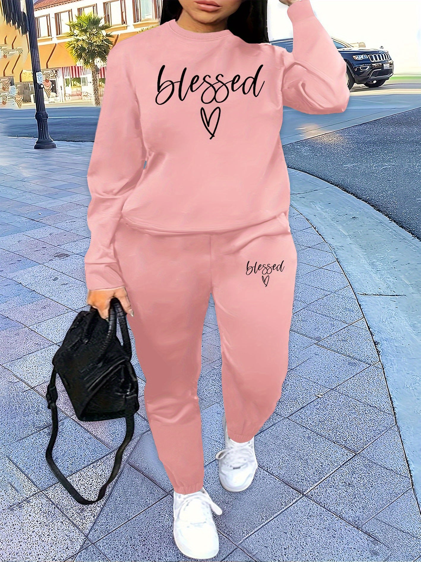 Two Piece Set, Letter Print Crew Neck Sweatshirt & Pants Outfits for Women, Winter & Fall Clothing