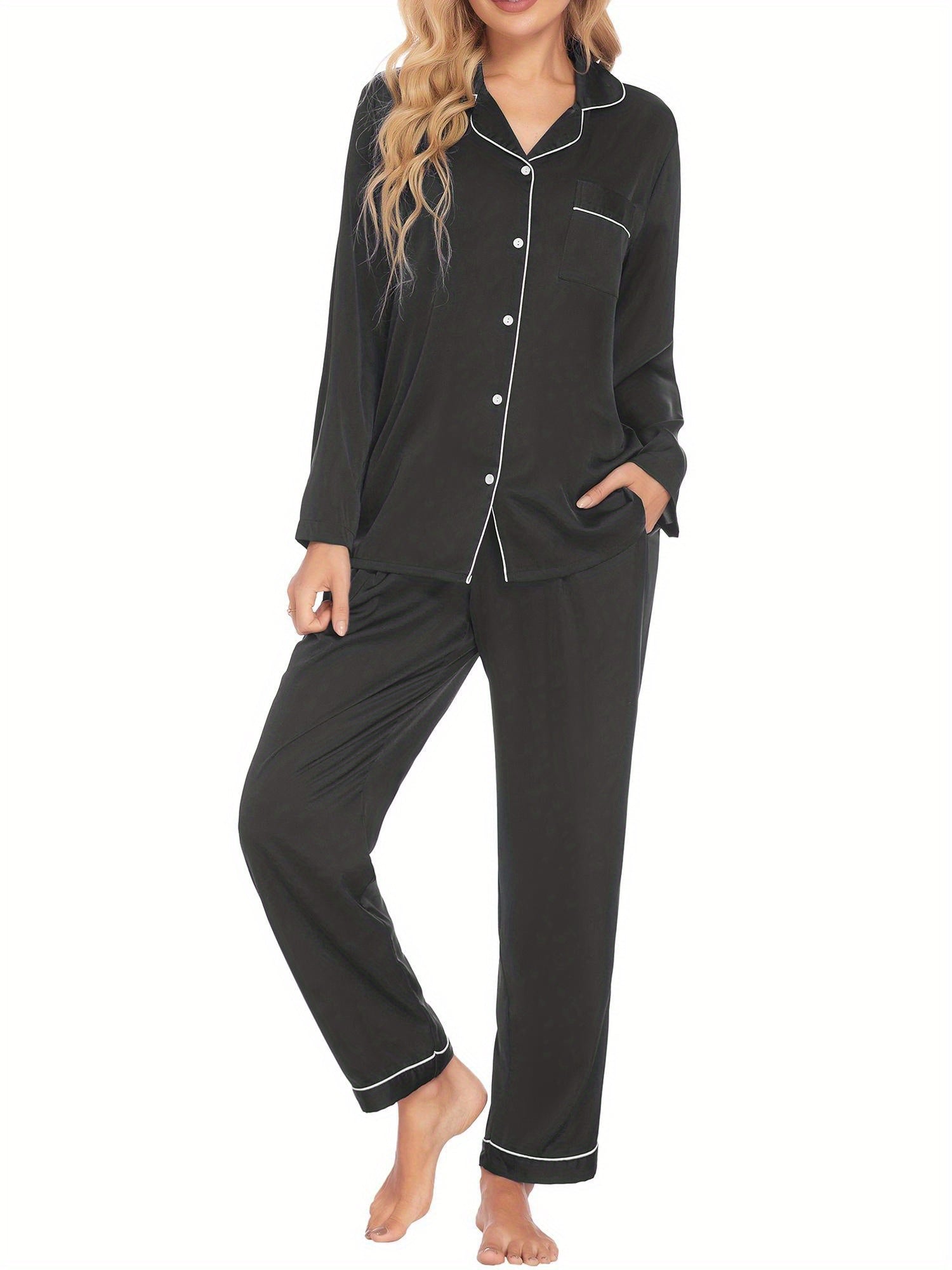 Couples Matching Pajamas Long Sleeve Sleepwear Satin Soft Button Down Loungewear Pjs Set perfect for pajama parties christmas pajamas Anniversary gift winter outfits for women 2 piece set