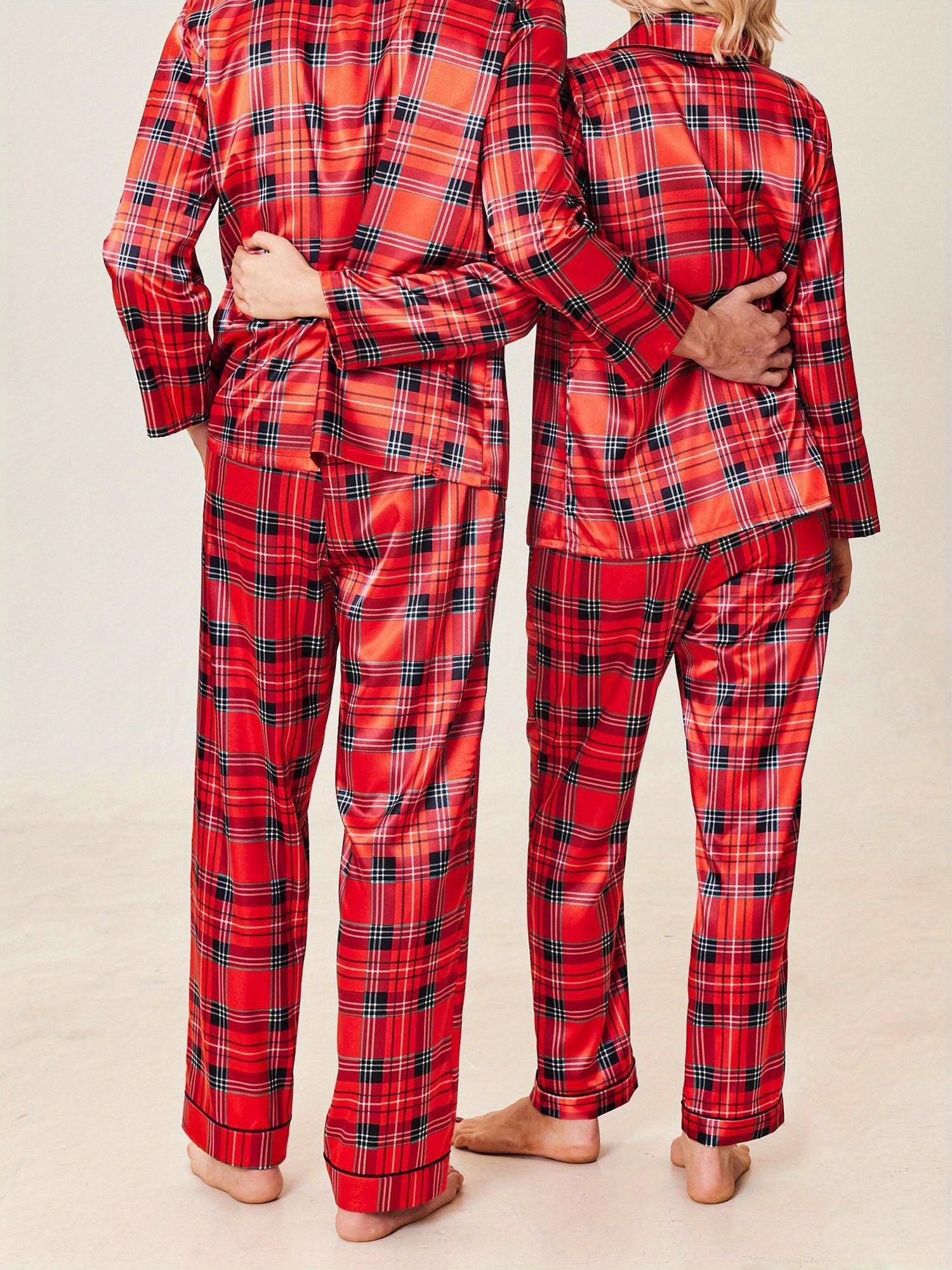 Couples Matching Pajamas Long Sleeve Sleepwear Satin Soft Button Down Loungewear Pjs Set perfect for pajama parties christmas pajamas Anniversary gift winter outfits for women 2 piece set