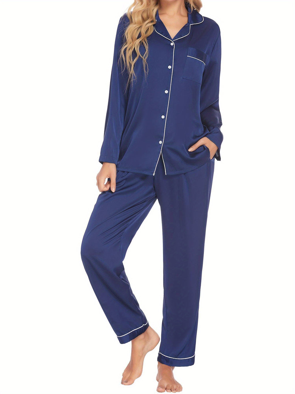 Couples Matching Pajamas Long Sleeve Sleepwear Satin Soft Button Down Loungewear Pjs Set perfect for pajama parties christmas pajamas Anniversary gift winter outfits for women 2 piece set