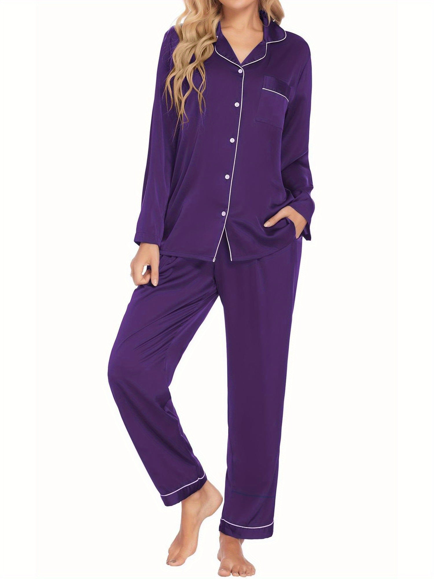 Couples Matching Pajamas Long Sleeve Sleepwear Satin Soft Button Down Loungewear Pjs Set perfect for pajama parties christmas pajamas Anniversary gift winter outfits for women 2 piece set