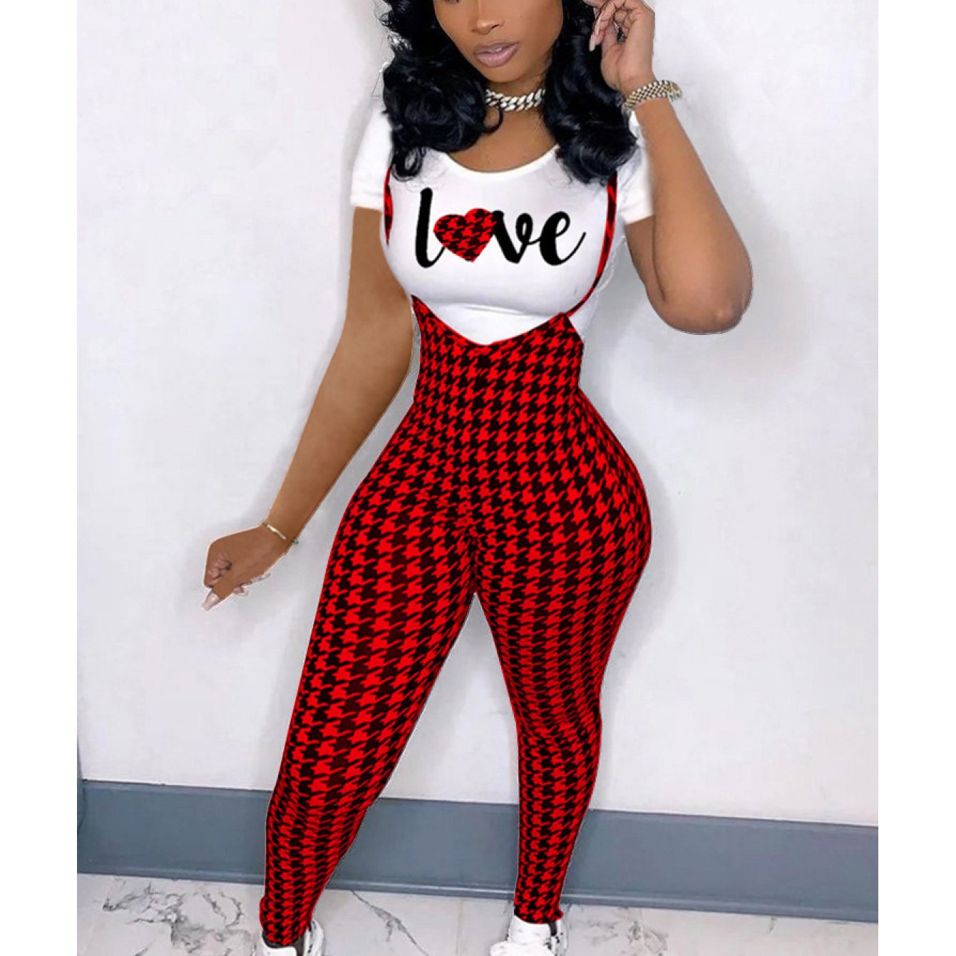 Women'S fashion pattern printed short sleeved T-shirt+camisole jumpsuit two-piece set, Jumpsuit for Women, Two Piece Outfits for Women, Casual Wear, Everyday Outfit, Trendy Fashion, Stylish Jumpsuit, Breathable Material, Ligh
