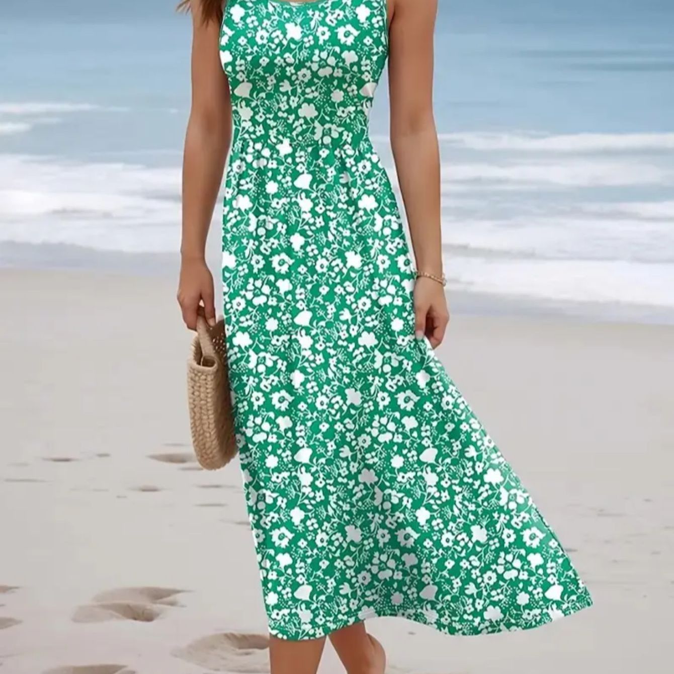 SINHOON Summer Dresses For Women 2025 Sleeveless Boho Maxi Sundress Loose Casual Flowy Beach Dress Midi Dress