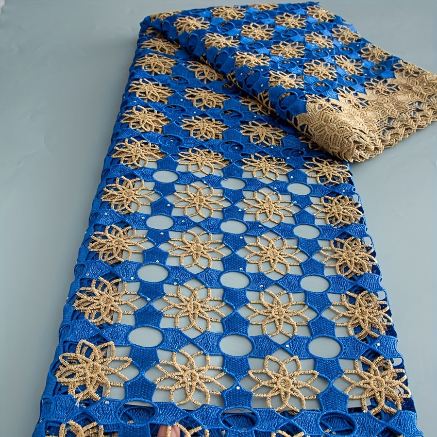 5 Yards/Piece African Nigerian Water-Solvable Guipure Lace Fabric with Rhinestone Embellishments - Pre-Cut Hand-Sewing Wedding Dress Making Supplies, Prom Party Dresses (Suitable for Women's Dresses)