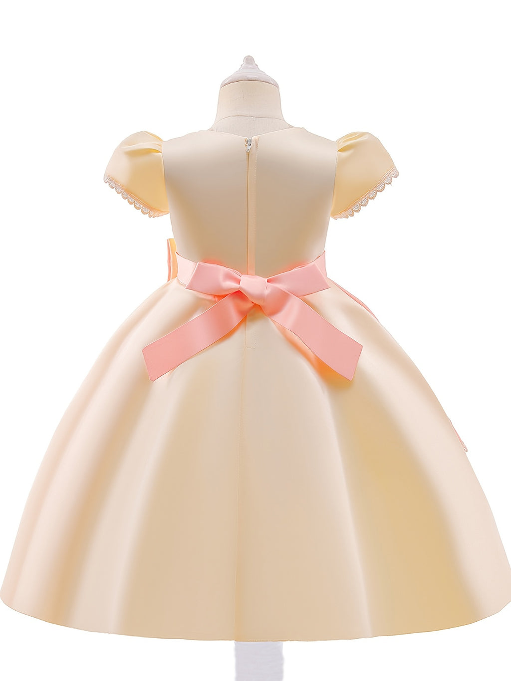 Girls Princess Dress Short Sleeve Embroidered Flower Bow Lace Dress Performance Dress Wedding Flower Girls For Evening Birthday Party Kids Clothes