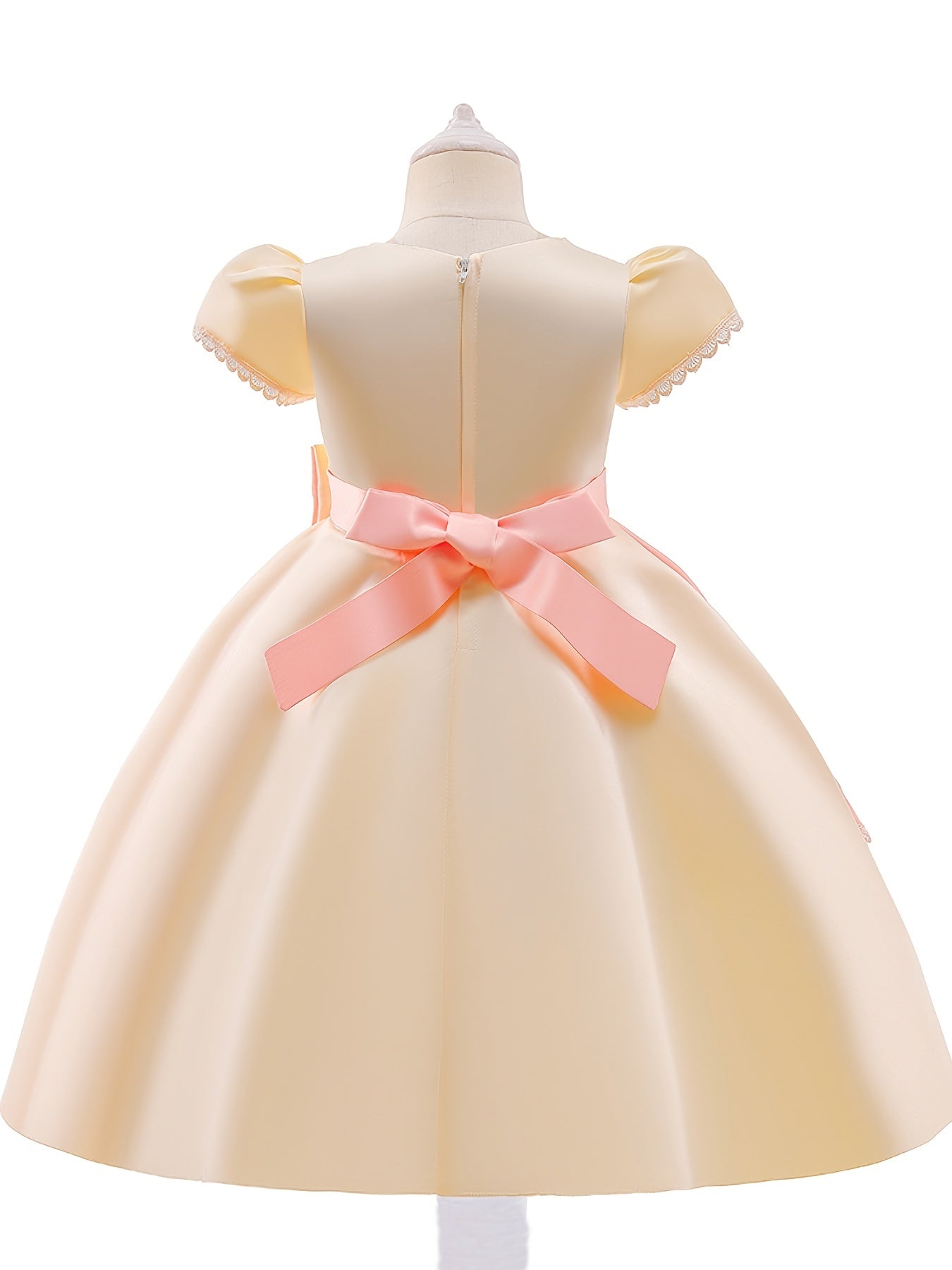Girls Princess Dress Short Sleeve Embroidered Flower Bow Lace Dress Performance Dress Wedding Flower Girls For Evening Birthday Party Kids Clothes