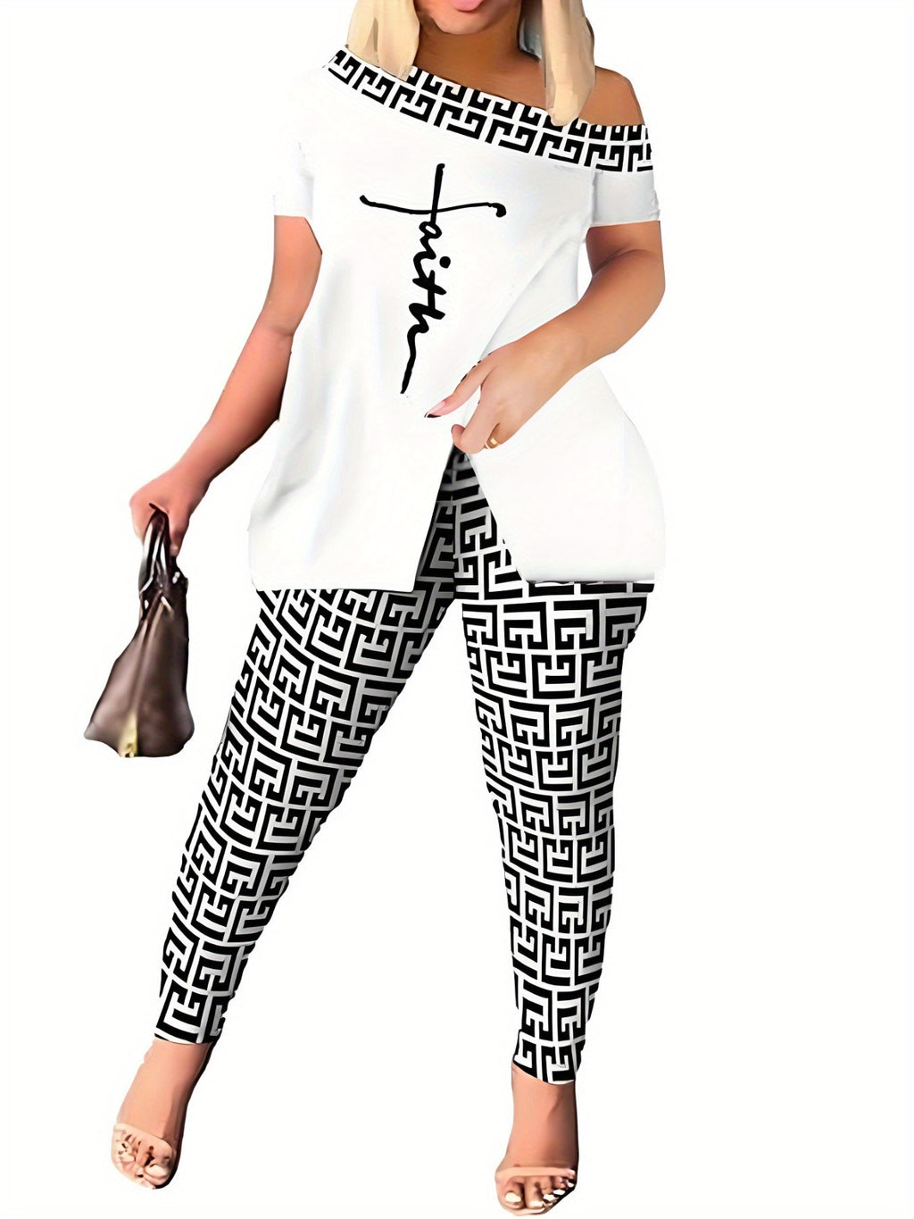 2pcs Outfits for Women Casual 2pcs Outfits Off Shoulder Sets Pants Suit for Women Suitable for Spring And Summer, Pant Suits for Women, Womens Trouser Suits, Pant Suits for Women, White Pants for Women Elegant Classy, Trendy