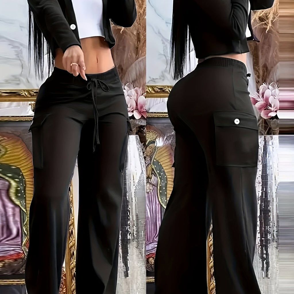 Two Piece Outfits For Women Black Casual Cardigan & Pants Set - Women'S | Polyester Blend, V-Neck, Button-Up, Fall & Winter Casual Wear, Casual Wear|Trendy Casualwear