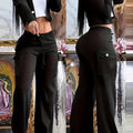 Two Piece Outfits For Women Black Casual Cardigan & Pants Set - Women'S | Polyester Blend, V-Neck, Button-Up, Fall & Winter Casual Wear, Casual Wear|Trendy Casualwear