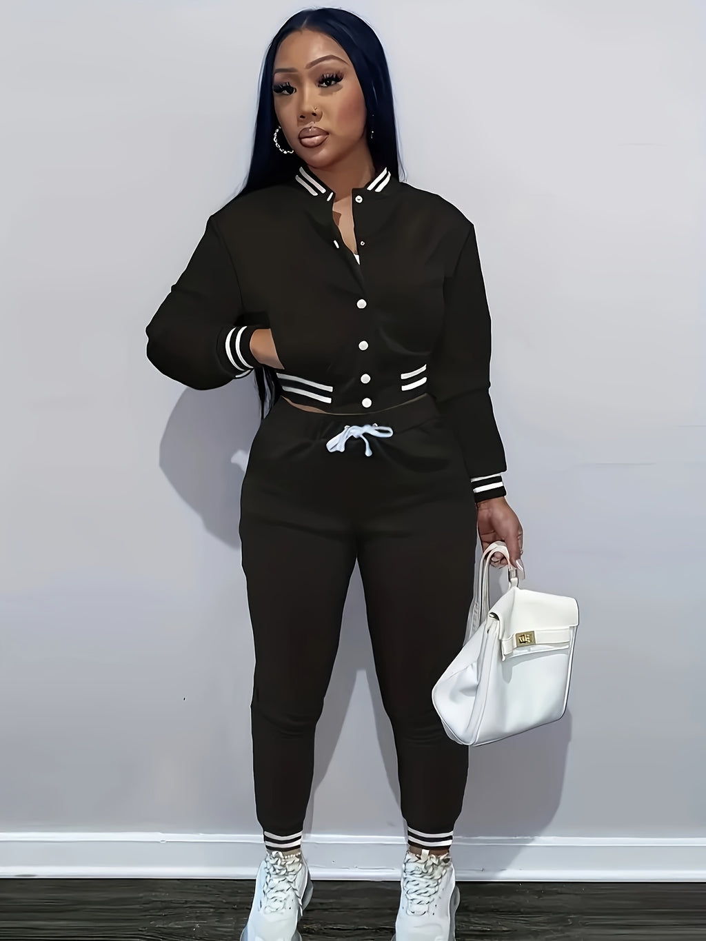 European And Trendy Women'S Patchwork Jacket with Single-Breasted Baseball Suit, a Two-Piece Outfit