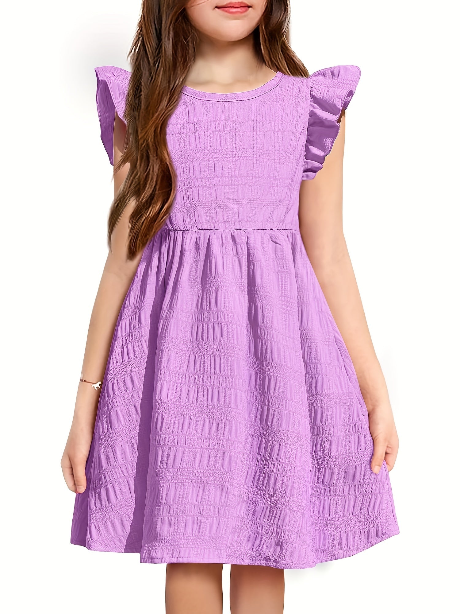Girls Dress Casual Ruffle Sleeveless A Line Summer Dresses With Pockets 4-12 Years