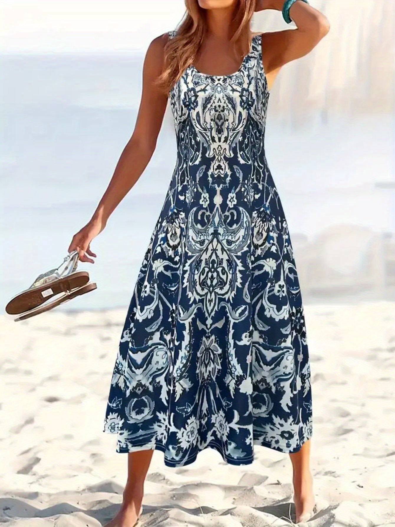 SINHOON Summer Dresses For Women 2025 Sleeveless Boho Maxi Sundress Loose Casual Flowy Beach Dress Midi Dress