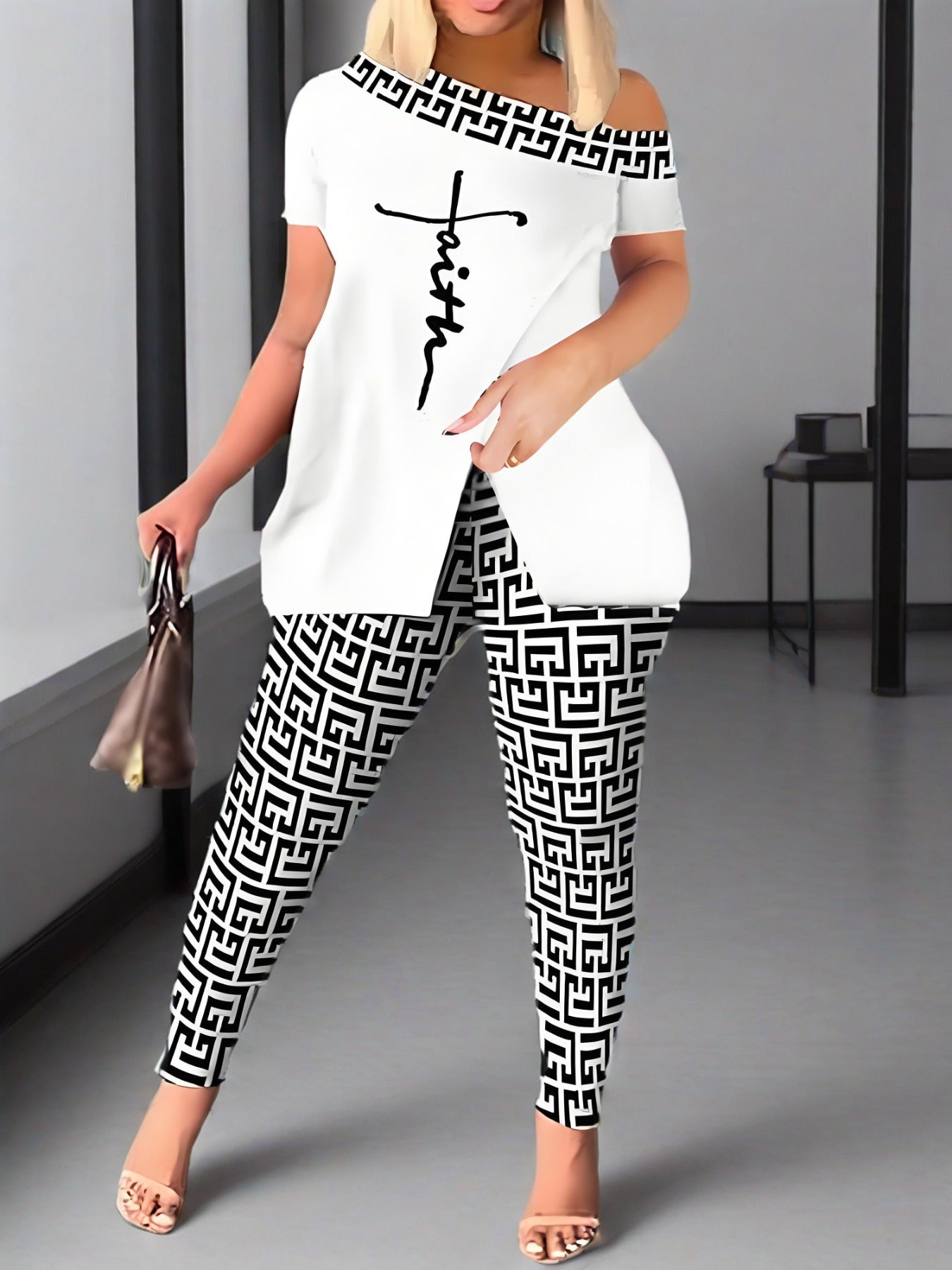 2pcs Outfits for Women Casual 2pcs Outfits Off Shoulder Sets Pants Suit for Women Suitable for Spring And Summer, Pant Suits for Women, Womens Trouser Suits, Pant Suits for Women, White Pants for Women Elegant Classy, Trendy