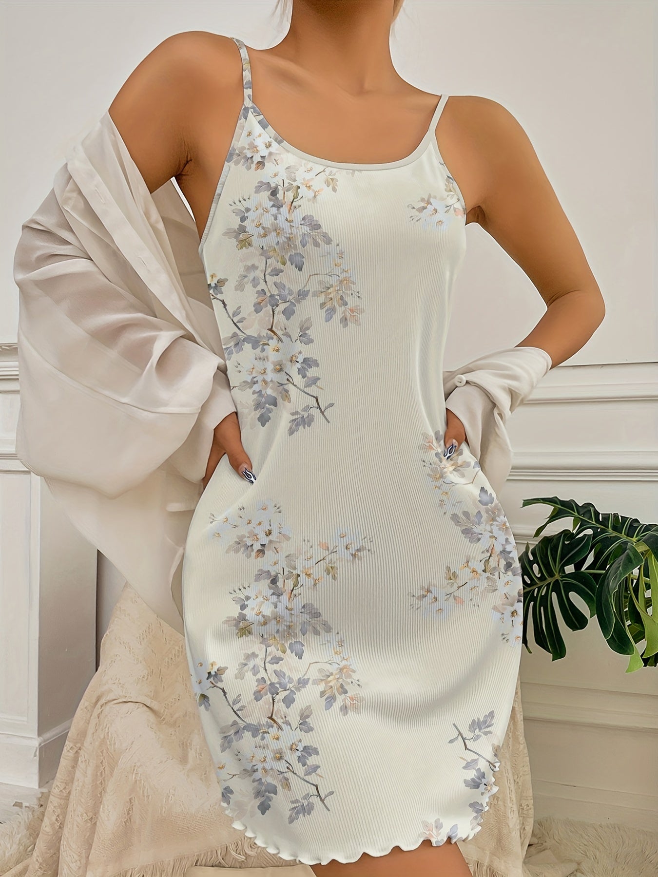 [Comfy Nightdress] Casual Comfy Floral Print Nightdress | Women's Sleepwear & Lettuce Trim Slip Dresses