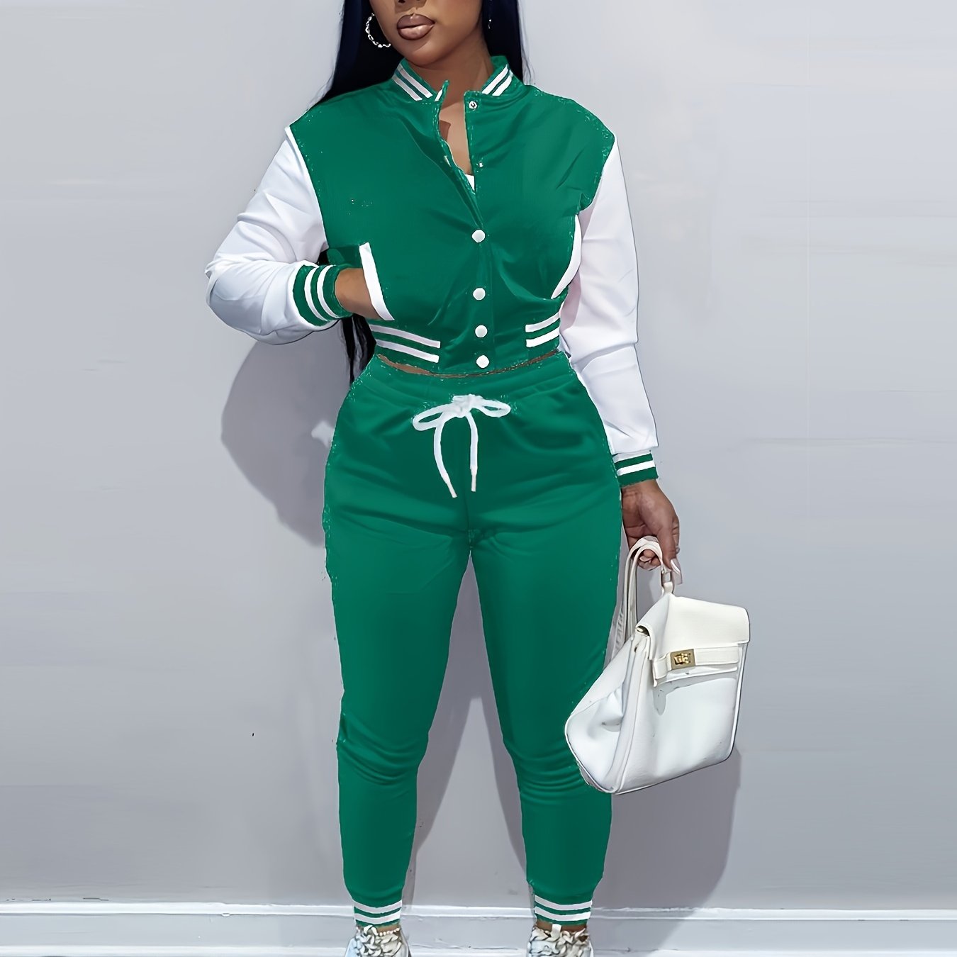 European And Trendy Women'S Patchwork Jacket with Single-Breasted Baseball Suit, a Two-Piece Outfit