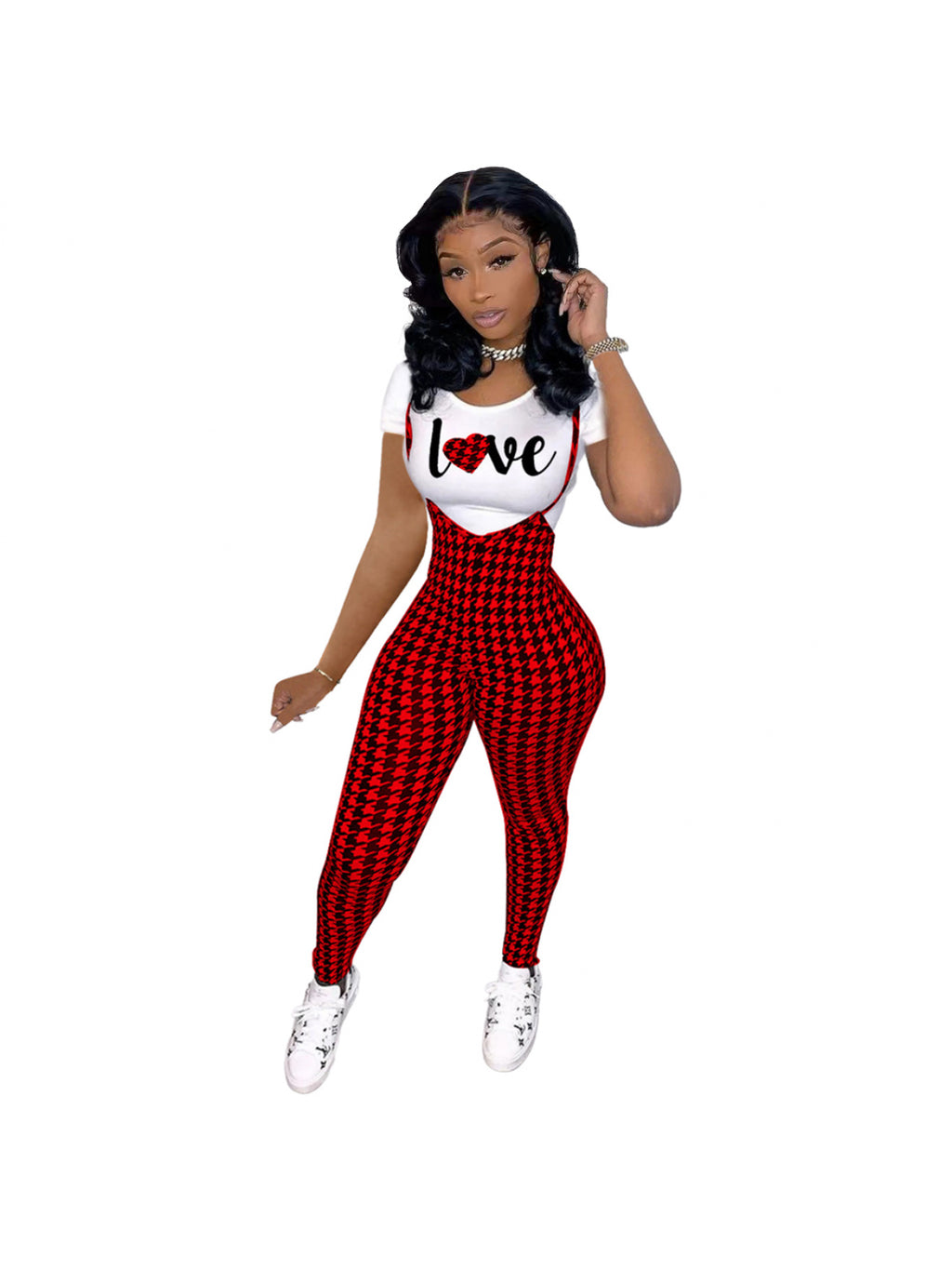 Women'S fashion pattern printed short sleeved T-shirt+camisole jumpsuit two-piece set, Jumpsuit for Women, Two Piece Outfits for Women, Casual Wear, Everyday Outfit, Trendy Fashion, Stylish Jumpsuit, Breathable Material, Ligh